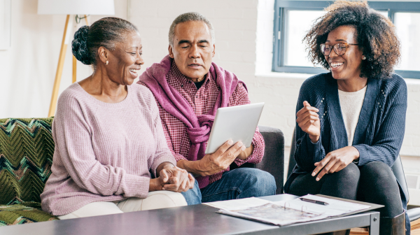 Family looking over paperwork